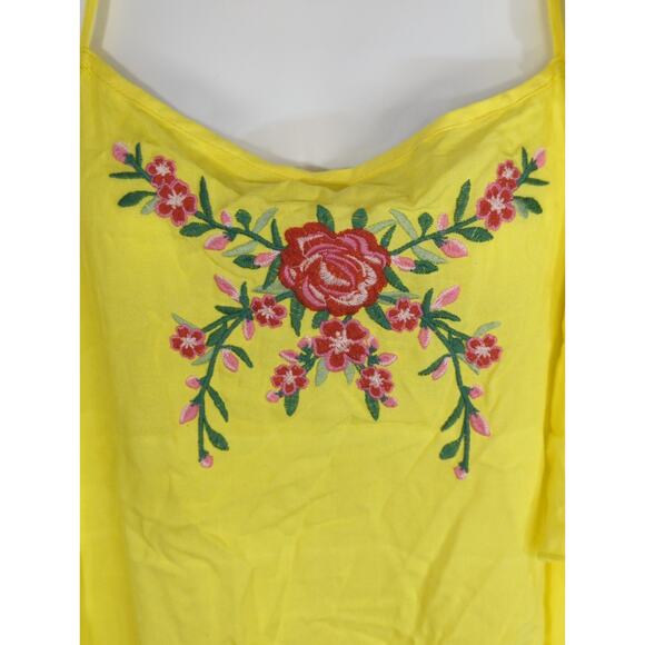 Miss Lili Yellow Embroidered Cold Shoulder Top - Size 2X - Flowy Beach Bohemian - Picture 3 of 8